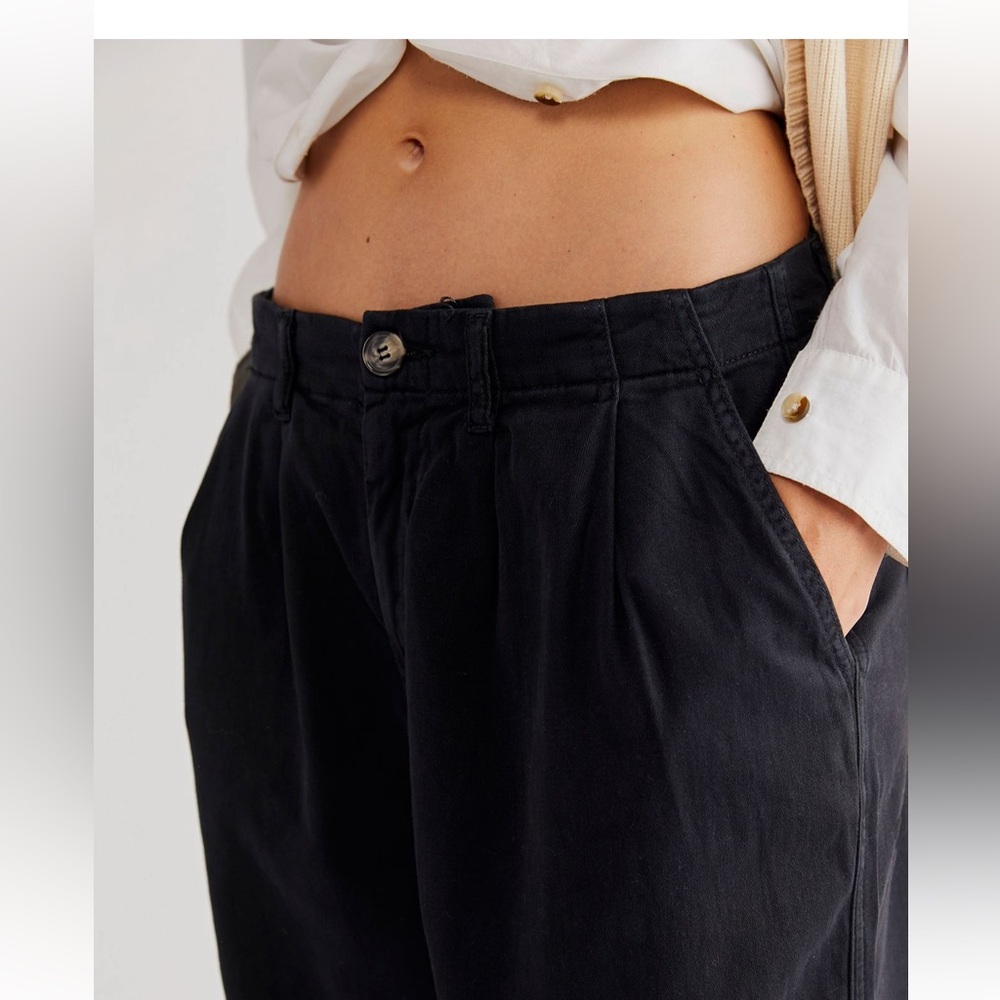 Free People Black High-Rise Pleated Trousers